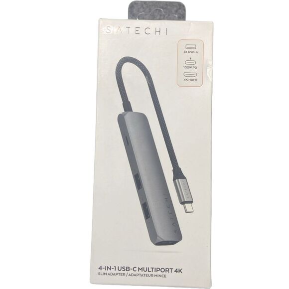 Satechi 4‑in‑1 USB‑C Hub, 4K/60Hz HDMI, 10Gbps, 100W PD, Braided Cable – Gray - Picture 4 of 7